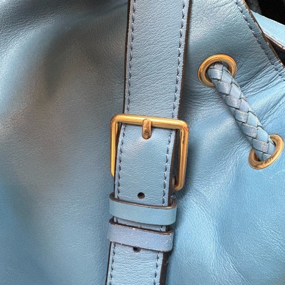 Cole Haan Soft Blue Leather Bucket Crossbody with Braided Drawstrings - Picture 7 of 12